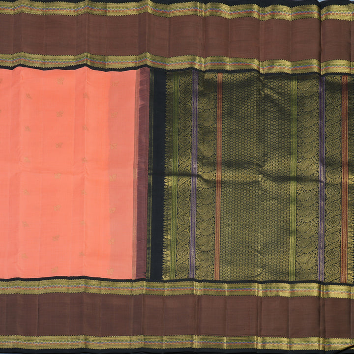 Hayagrivas Handloom Peach Pink Kanjivaram Silk Saree with Chocolate Brown Border BE823-SBS