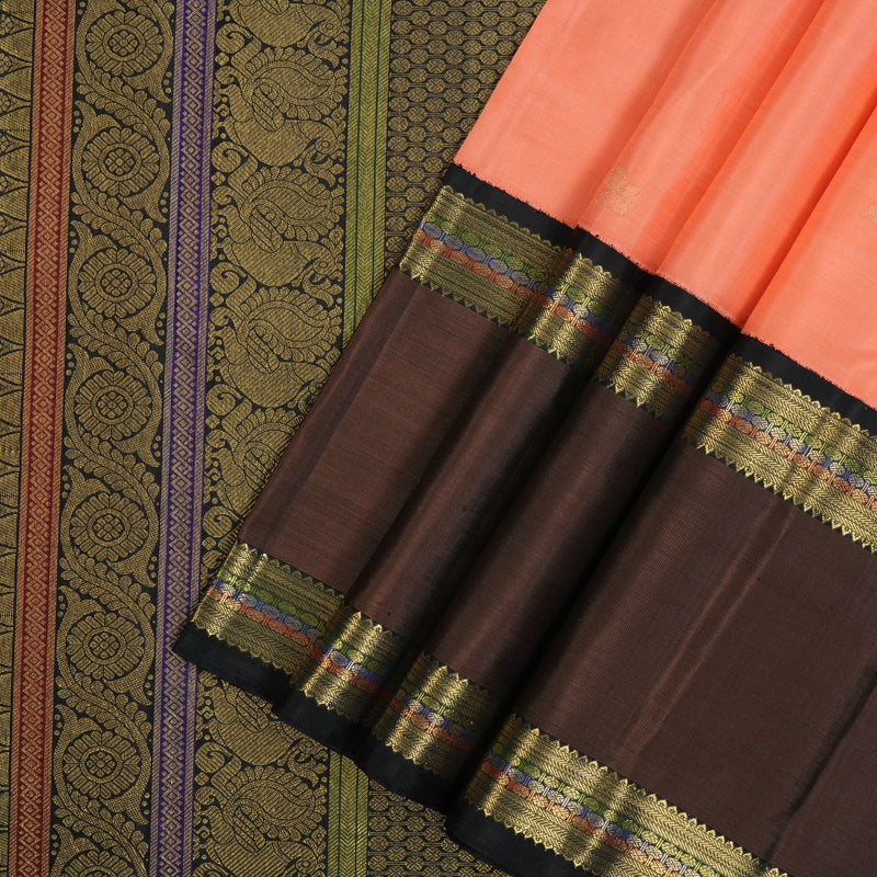 Hayagrivas Handloom Peach Pink Kanjivaram Silk Saree with Chocolate Brown Border BE823-SBS