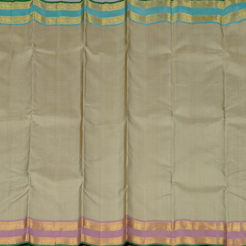 Hayagrivas Beige Handloom Kanjivaram Silk Saree with Ganga Jamuna (Onion Pink And Sky Blue) Border BE9-SBS