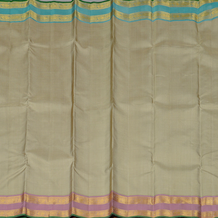 Hayagrivas Beige Handloom Kanjivaram Silk Saree with Ganga Jamuna (Onion Pink And Sky Blue) Border BE9-SBS