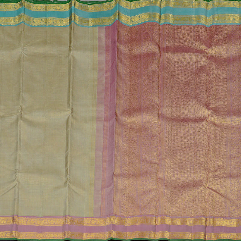 Hayagrivas Beige Handloom Kanjivaram Silk Saree with Ganga Jamuna (Onion Pink And Sky Blue) Border BE9-SBS