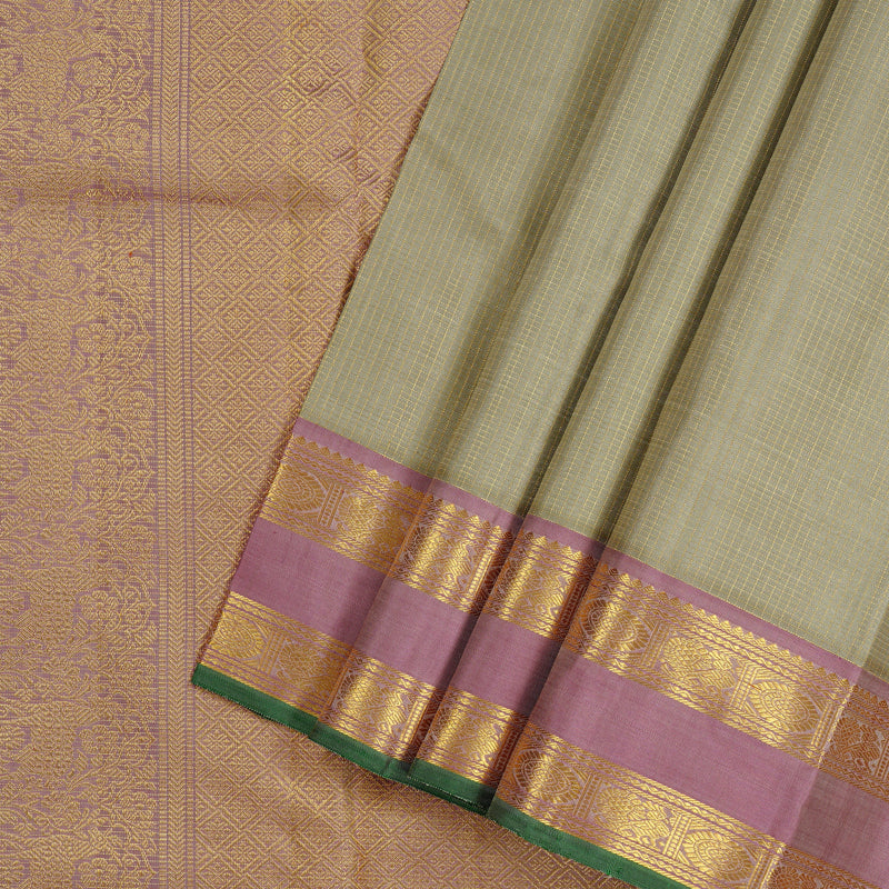 Hayagrivas Beige Handloom Kanjivaram Silk Saree with Ganga Jamuna (Onion Pink And Sky Blue) Border BE9-SBS