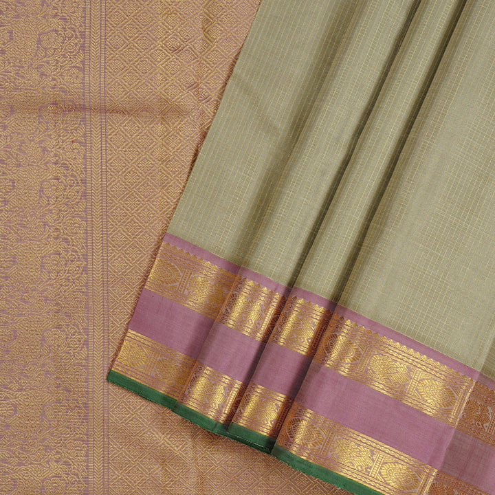Hayagrivas Beige Handloom Kanjivaram Silk Saree with Ganga Jamuna (Onion Pink And Sky Blue) Border BE9-SBS