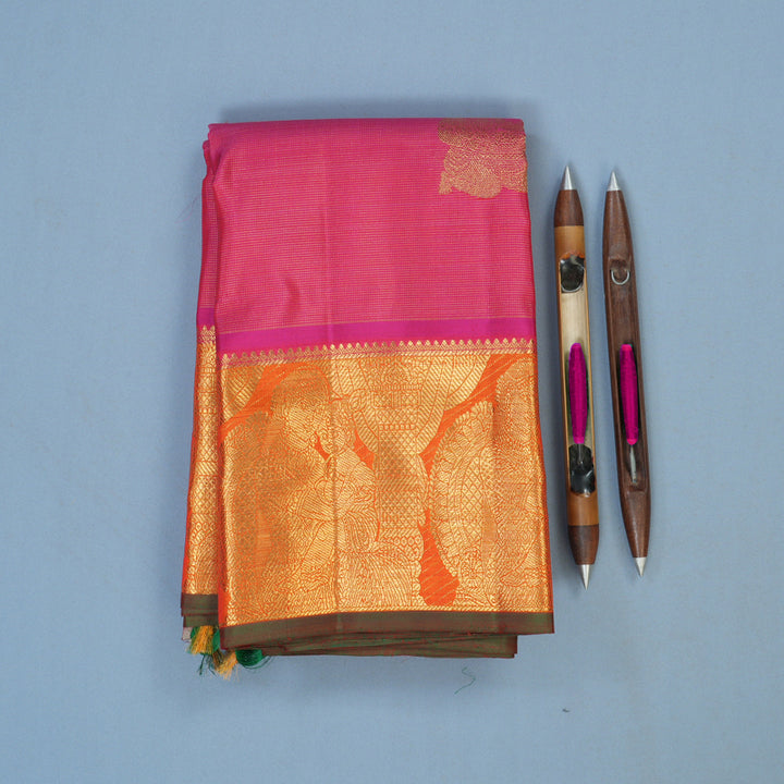 Hayagrivas Handloom Pink Kanjivaram Silk Saree with Orange Border BF1-SBS