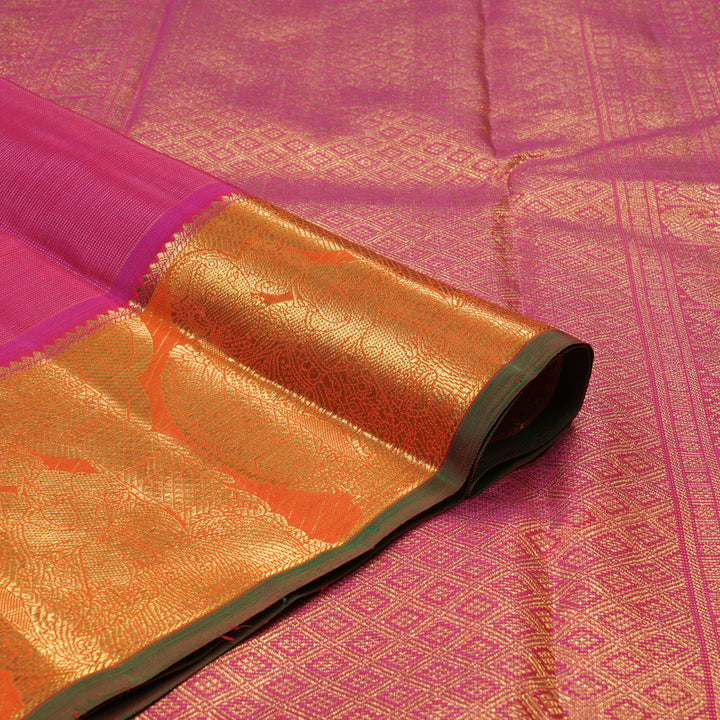 Hayagrivas Handloom Pink Kanjivaram Silk Saree with Orange Border BF1-SBS