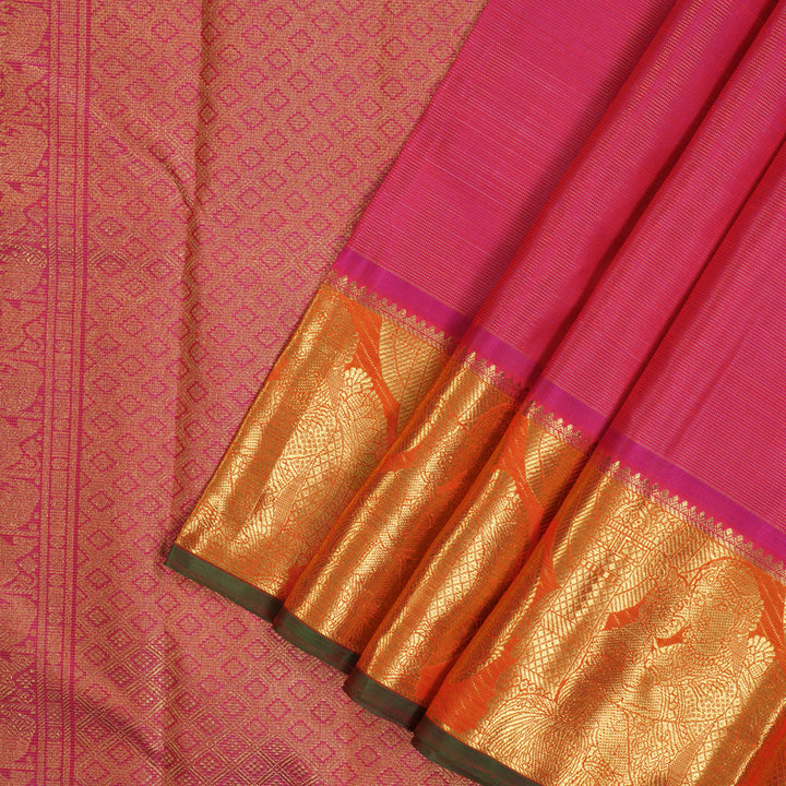 Hayagrivas Handloom Pink Kanjivaram Silk Saree with Orange Border BF1-SBS