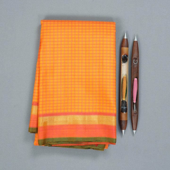 Hayagrivas Handloom Orange Kanjivaram Silk Saree with Pink Border BF100-SBS