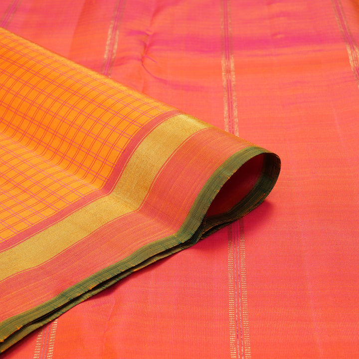 Hayagrivas Handloom Orange Kanjivaram Silk Saree with Pink Border BF100-SBS