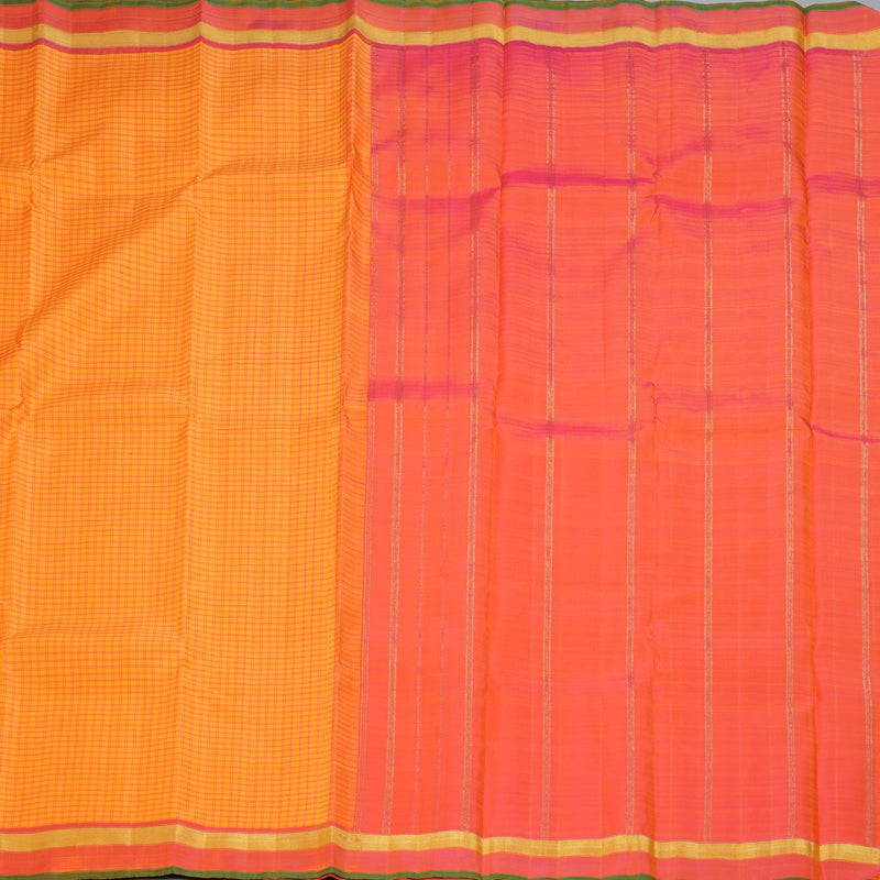 Hayagrivas Handloom Orange Kanjivaram Silk Saree with Pink Border BF100-SBS