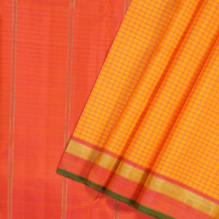 Hayagrivas Handloom Orange Kanjivaram Silk Saree with Pink Border BF100-SBS