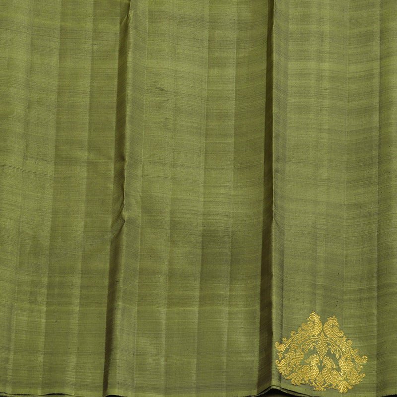 Hayagrivas Handloom Midnight Blue Kanjivaram Silk Saree with Olive Green Border BF102-SBS