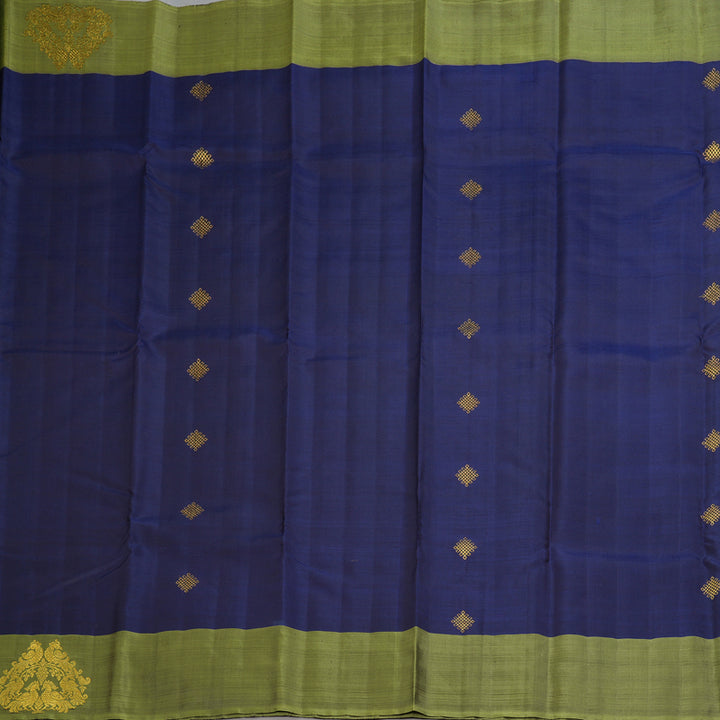 Hayagrivas Handloom Midnight Blue Kanjivaram Silk Saree with Olive Green Border BF102-SBS