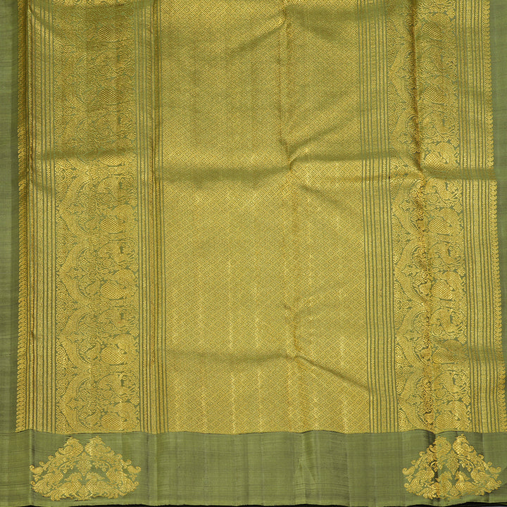 Hayagrivas Handloom Midnight Blue Kanjivaram Silk Saree with Olive Green Border BF102-SBS
