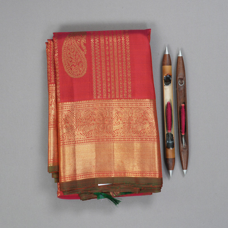 Hayagrivas Handloom Rust-Pink Kanjivaram Silk Saree BF106-SBS