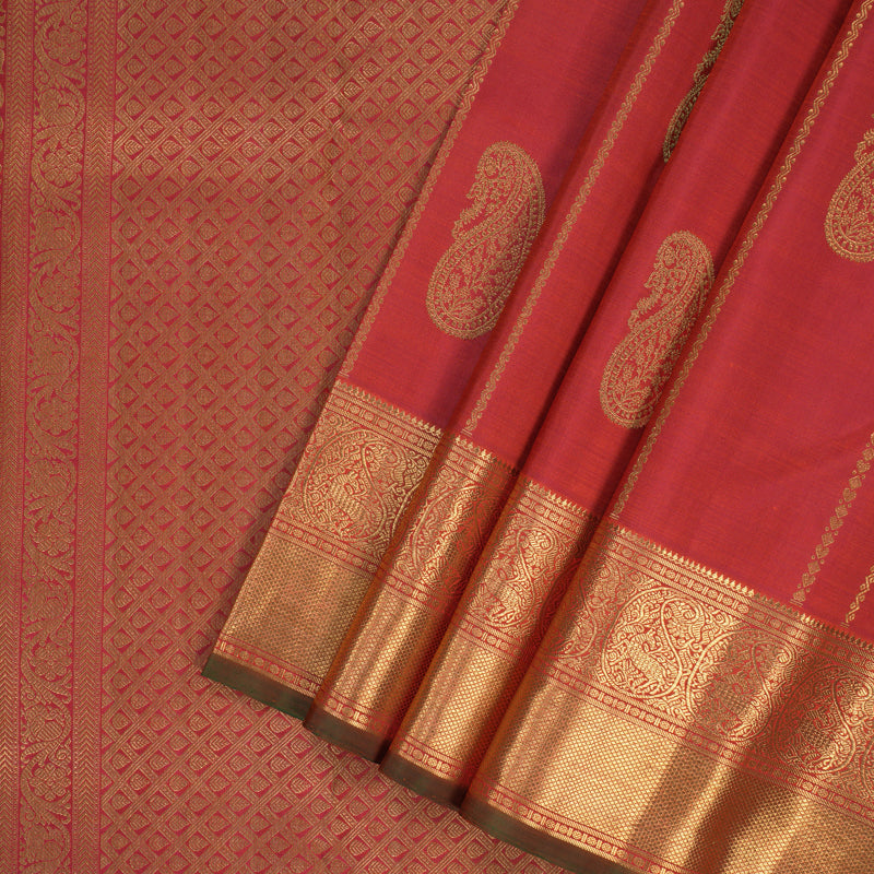 Hayagrivas Handloom Rust-Pink Kanjivaram Silk Saree BF106-SBS