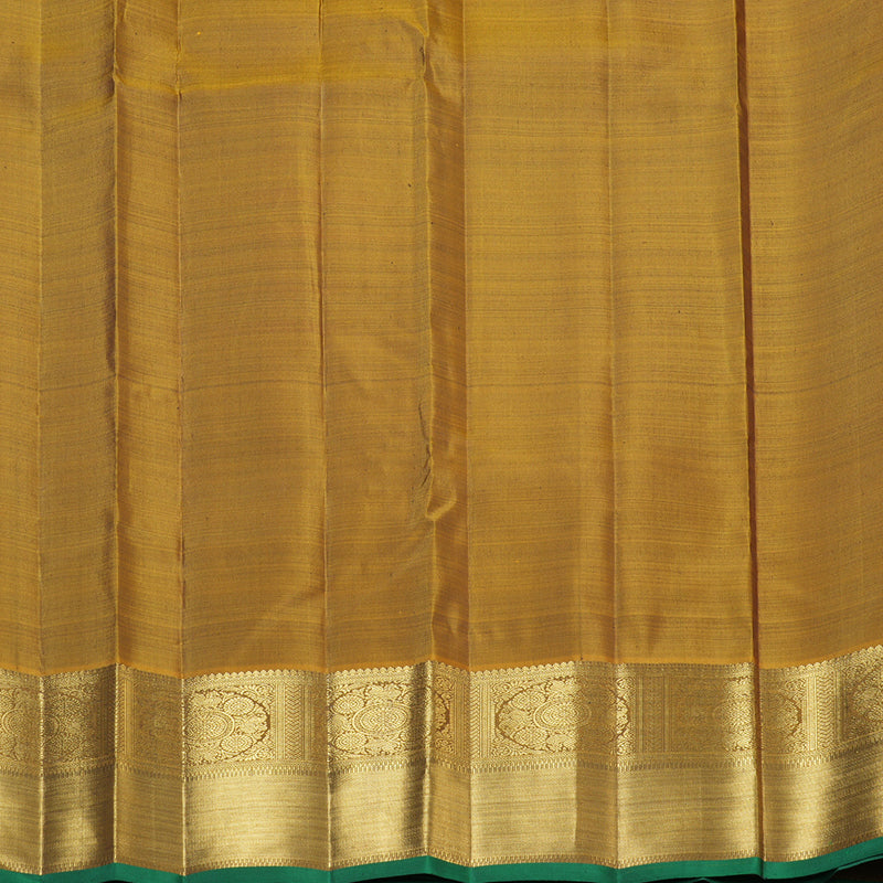 Hayagrivas Handloom Peacock Blue Kanjivaram Silk Saree with Honey Mustard Border BF113-SBS