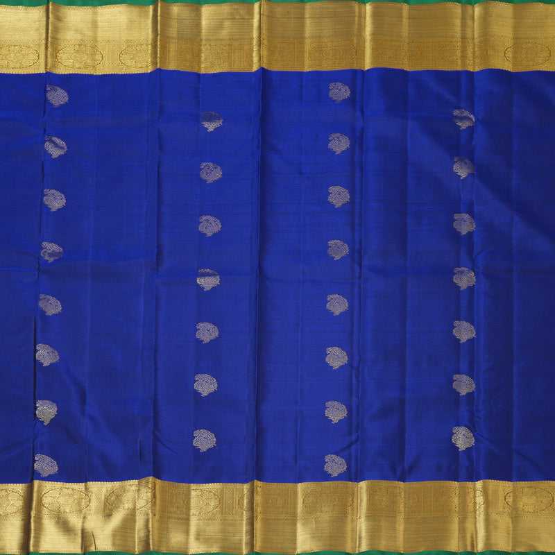 Hayagrivas Handloom Peacock Blue Kanjivaram Silk Saree with Honey Mustard Border BF113-SBS