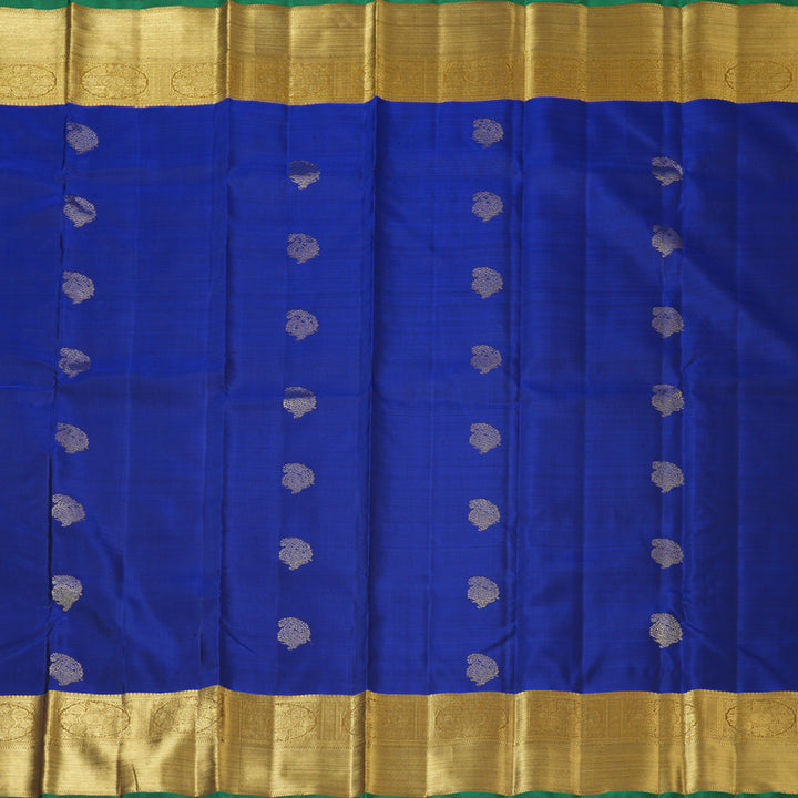 Hayagrivas Handloom Peacock Blue Kanjivaram Silk Saree with Honey Mustard Border BF113-SBS