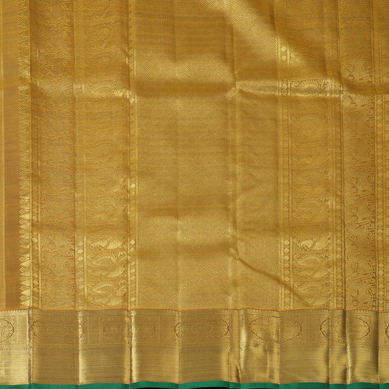 Hayagrivas Handloom Peacock Blue Kanjivaram Silk Saree with Honey Mustard Border BF113-SBS