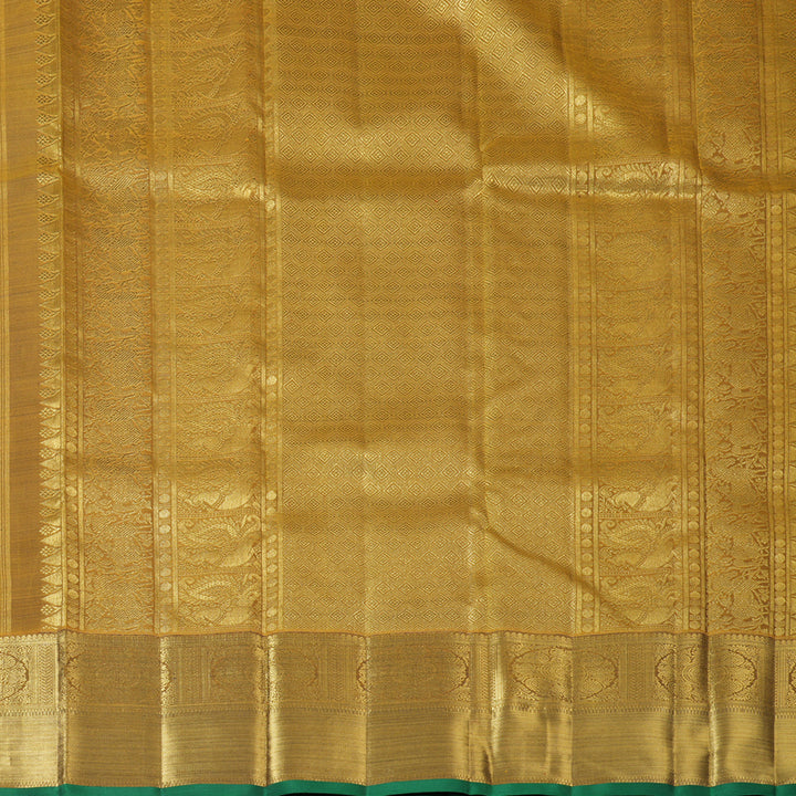 Hayagrivas Handloom Peacock Blue Kanjivaram Silk Saree with Honey Mustard Border BF113-SBS