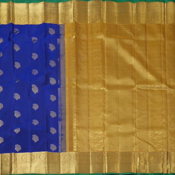Hayagrivas Handloom Peacock Blue Kanjivaram Silk Saree with Honey Mustard Border BF113-SBS