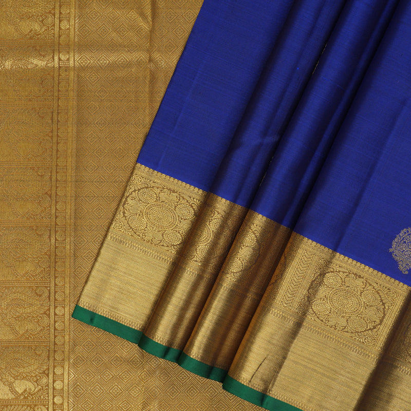 Hayagrivas Handloom Peacock Blue Kanjivaram Silk Saree with Honey Mustard Border BF113-SBS