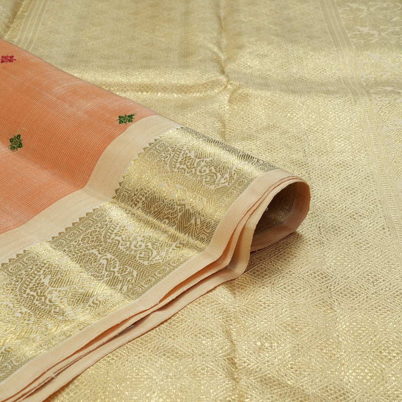 Hayagrivas Handloom Mild Peach Kanjivaram Silk Saree with Sandal Border BF117-SBS