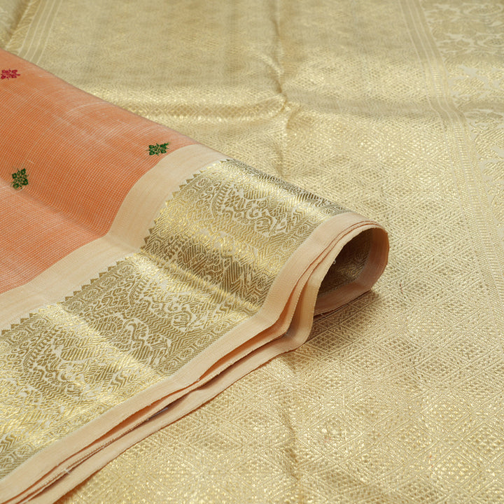 Hayagrivas Handloom Mild Peach Kanjivaram Silk Saree with Sandal Border BF117-SBS