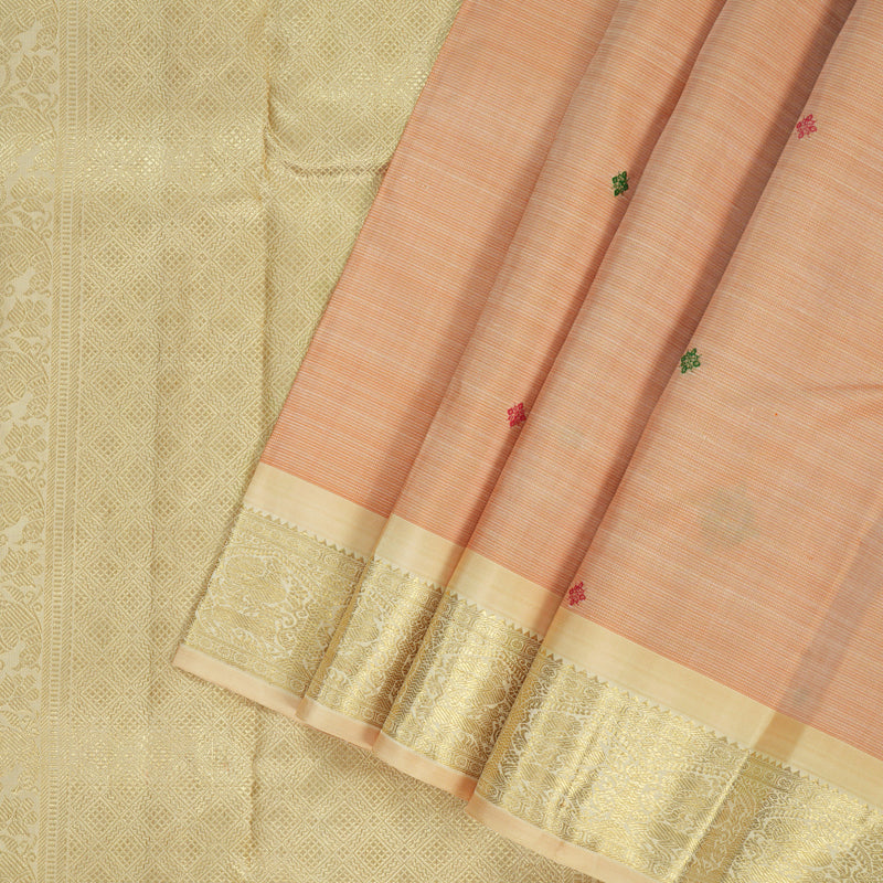 Hayagrivas Handloom Mild Peach Kanjivaram Silk Saree with Sandal Border BF117-SBS