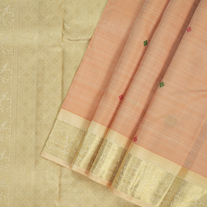 Hayagrivas Handloom Mild Peach Kanjivaram Silk Saree with Sandal Border BF117-SBS