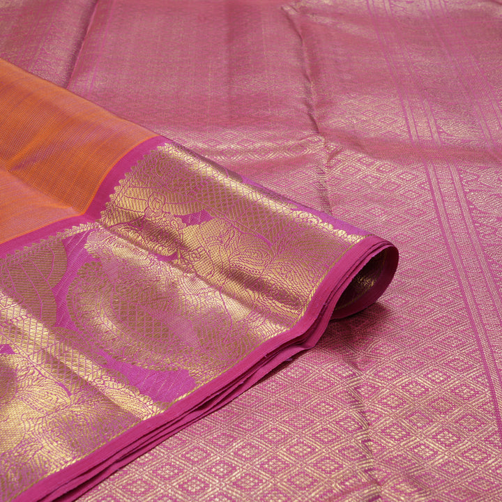 Hayagrivas Handloom Orangish-Pink Kanjivaram Silk Saree with Vadamalli Purple Border BF118-SBS
