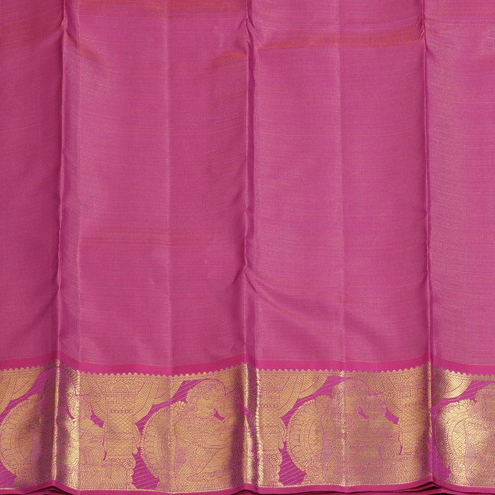 Hayagrivas Handloom Orangish-Pink Kanjivaram Silk Saree with Vadamalli Purple Border BF118-SBS