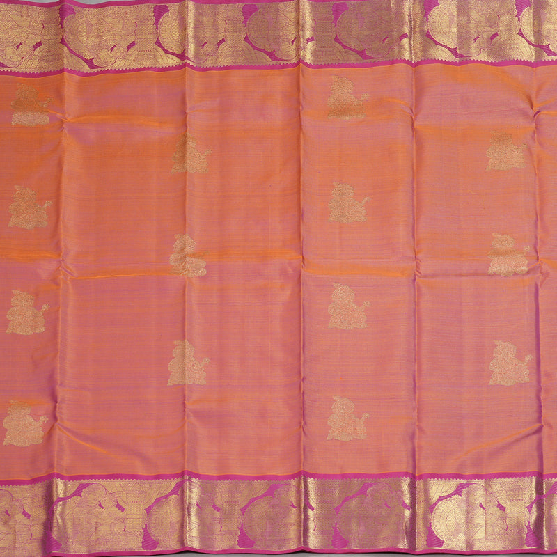 Hayagrivas Handloom Orangish-Pink Kanjivaram Silk Saree with Vadamalli Purple Border BF118-SBS