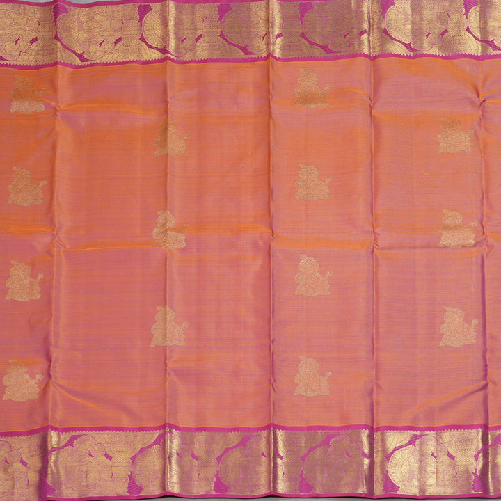 Hayagrivas Handloom Orangish-Pink Kanjivaram Silk Saree with Vadamalli Purple Border BF118-SBS