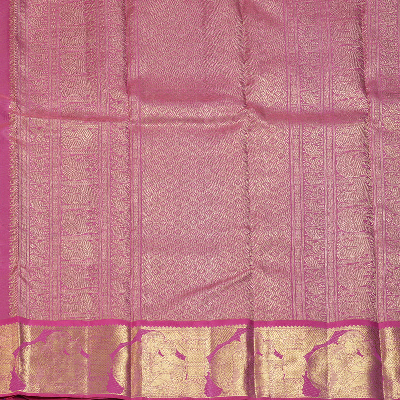 Hayagrivas Handloom Orangish-Pink Kanjivaram Silk Saree with Vadamalli Purple Border BF118-SBS