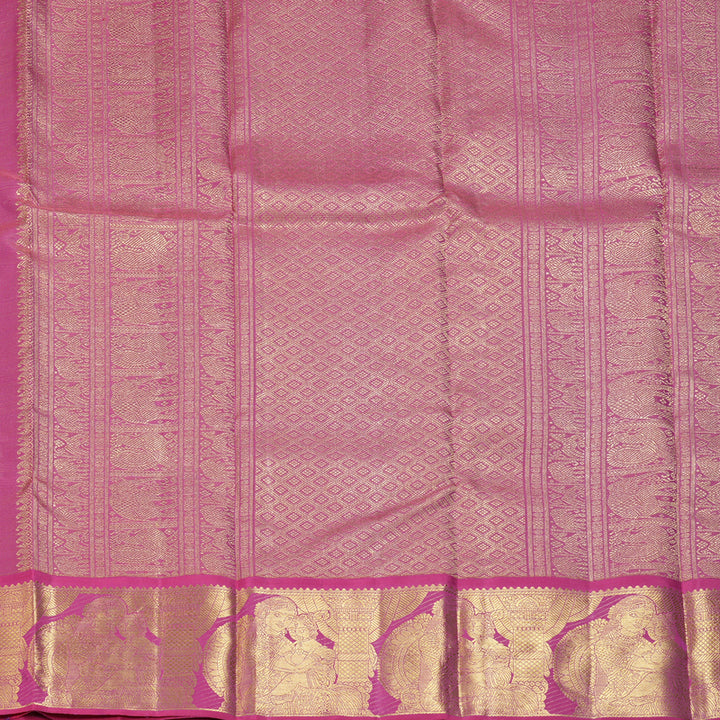 Hayagrivas Handloom Orangish-Pink Kanjivaram Silk Saree with Vadamalli Purple Border BF118-SBS