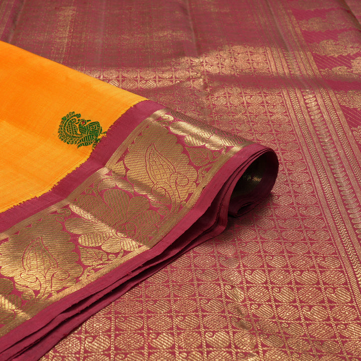 Hayagrivas Handloom Mambazham Orange Kanjivaram Silk Saree with Maroon Border BF120-SBS