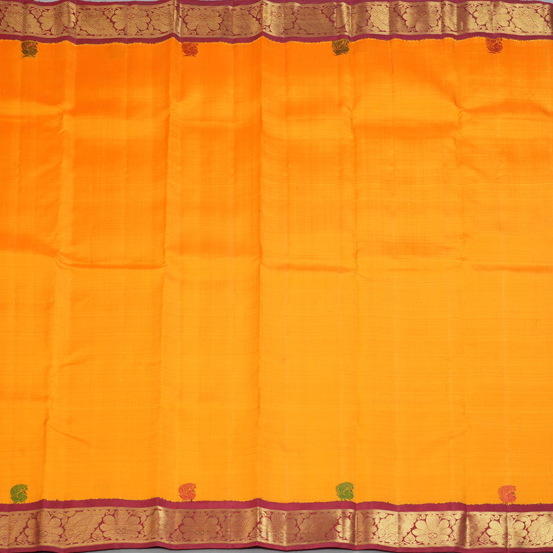 Hayagrivas Handloom Mambazham Orange Kanjivaram Silk Saree with Maroon Border BF120-SBS
