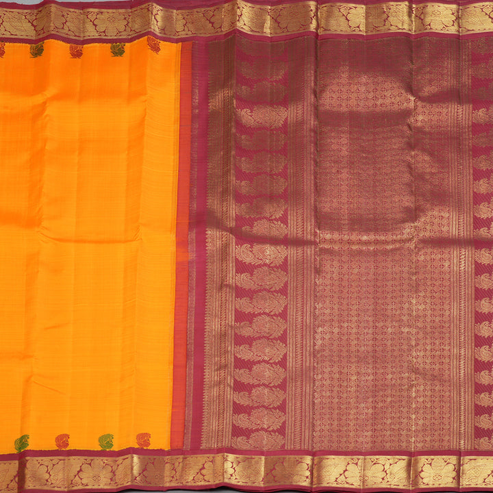 Hayagrivas Handloom Mambazham Orange Kanjivaram Silk Saree with Maroon Border BF120-SBS