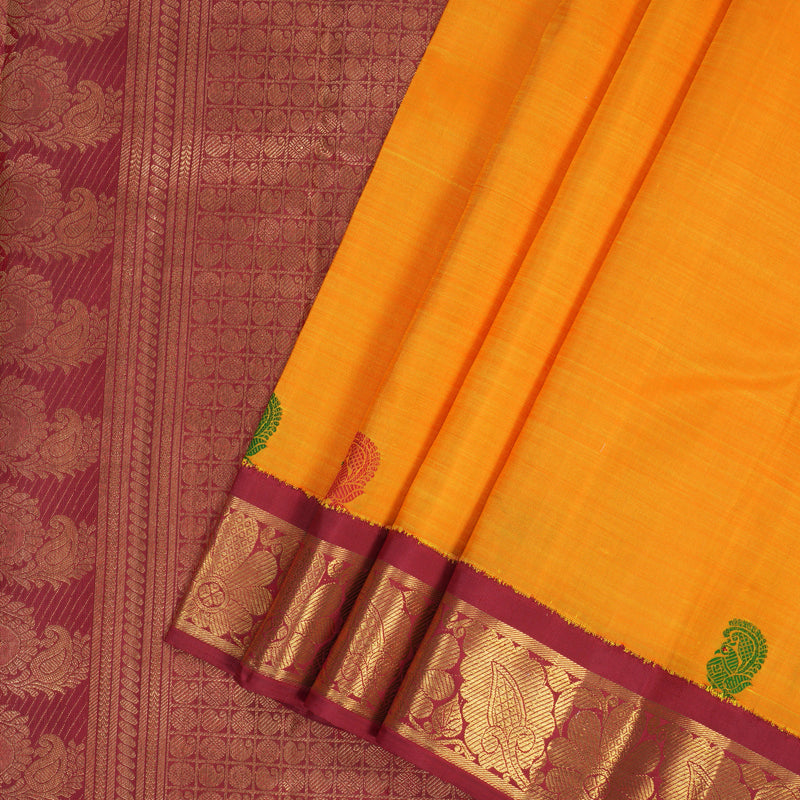Hayagrivas Handloom Mambazham Orange Kanjivaram Silk Saree with Maroon Border BF120-SBS