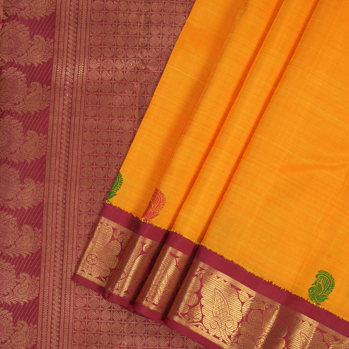 Hayagrivas Handloom Mambazham Orange Kanjivaram Silk Saree with Maroon Border BF120-SBS