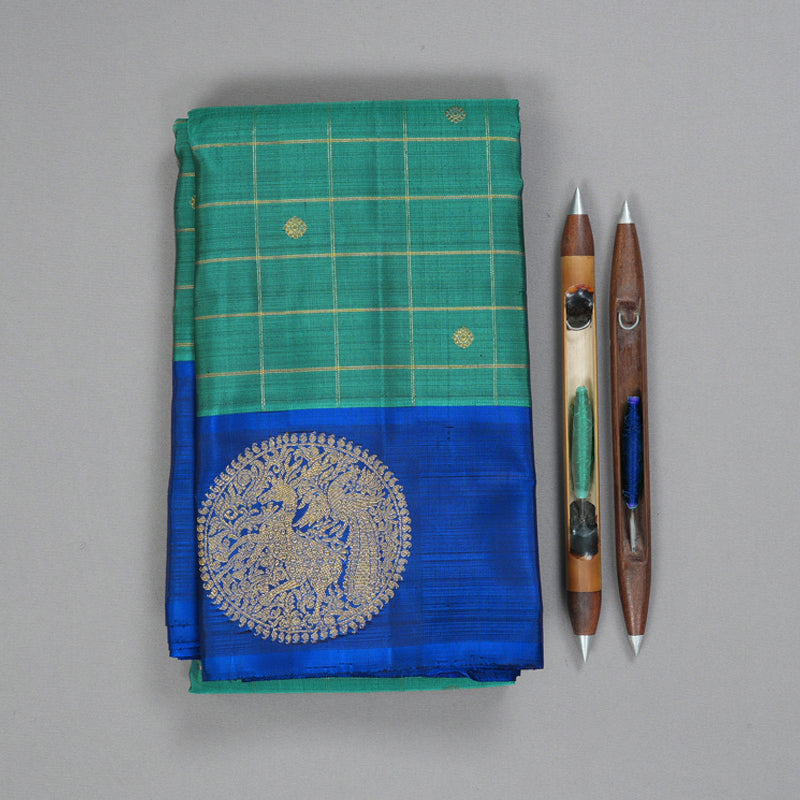 Hayagrivas Handloom Rama Green Kanjivaram Silk Saree with MS Blue Border BF125-SBS