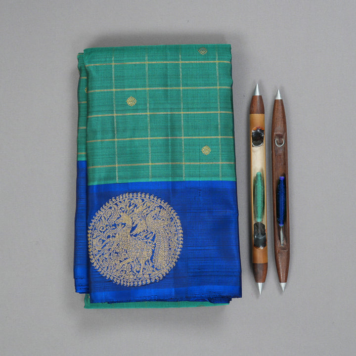 Hayagrivas Handloom Rama Green Kanjivaram Silk Saree with MS Blue Border BF125-SBS