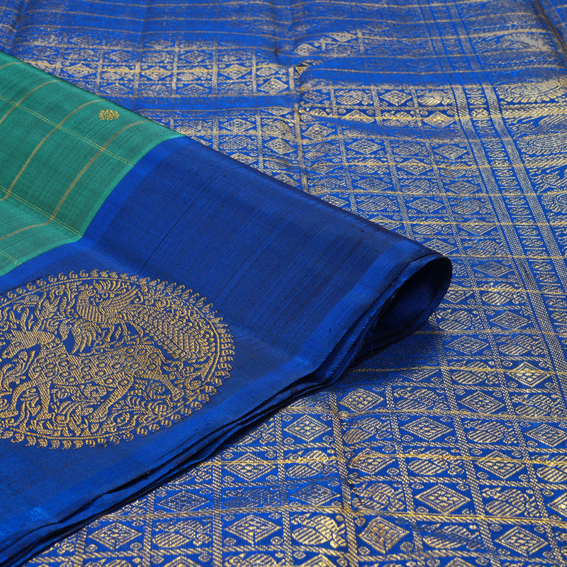 Hayagrivas Handloom Rama Green Kanjivaram Silk Saree with MS Blue Border BF125-SBS