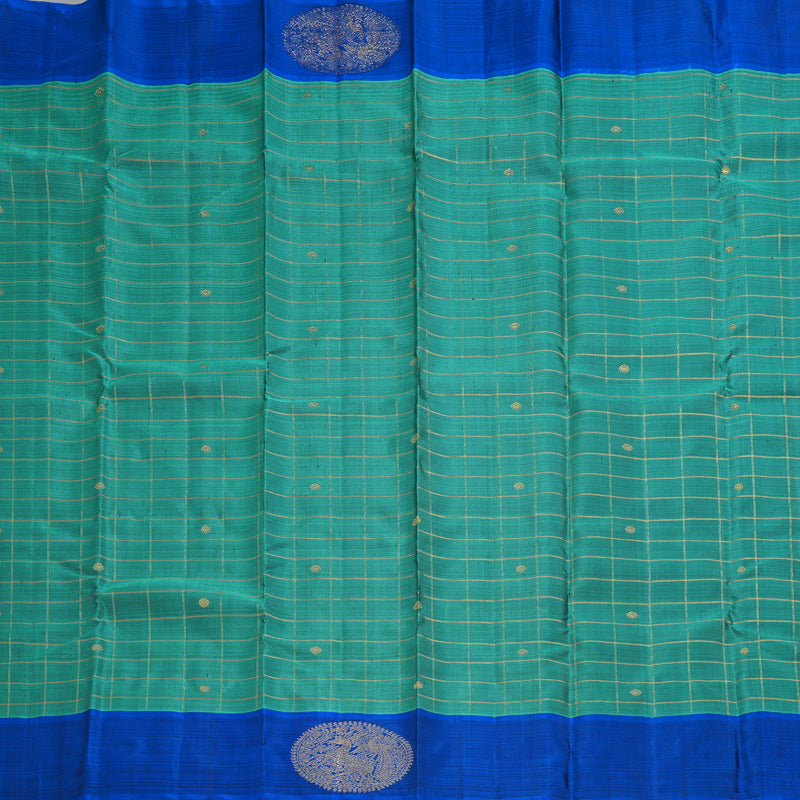 Hayagrivas Handloom Rama Green Kanjivaram Silk Saree with MS Blue Border BF125-SBS