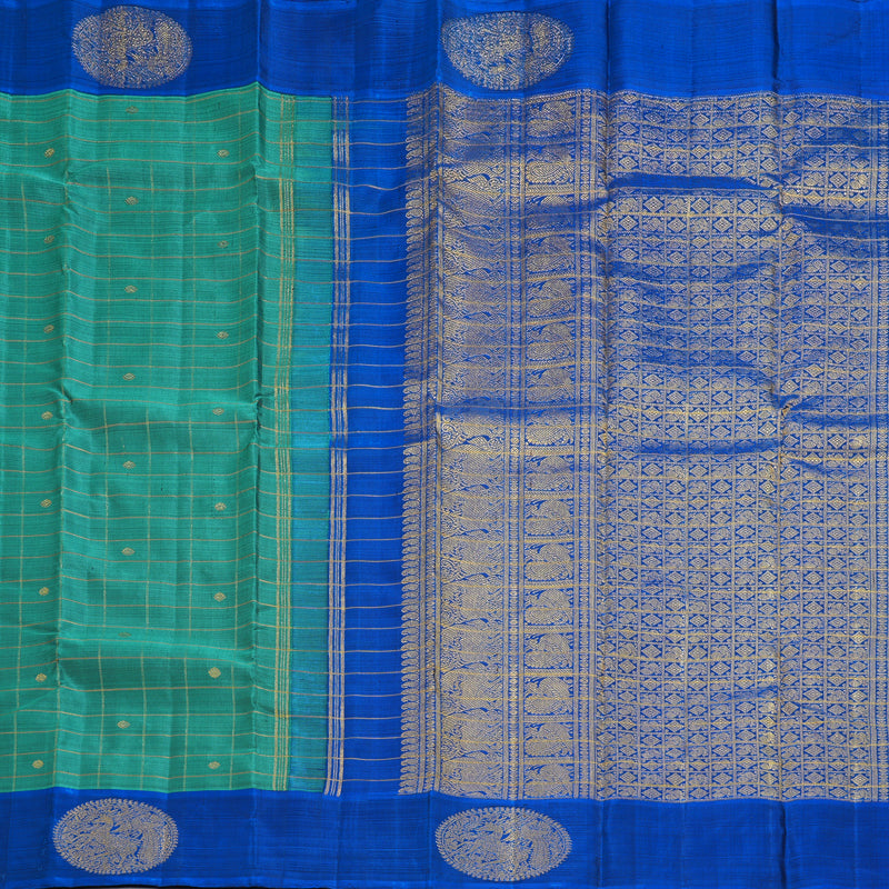 Hayagrivas Handloom Rama Green Kanjivaram Silk Saree with MS Blue Border BF125-SBS