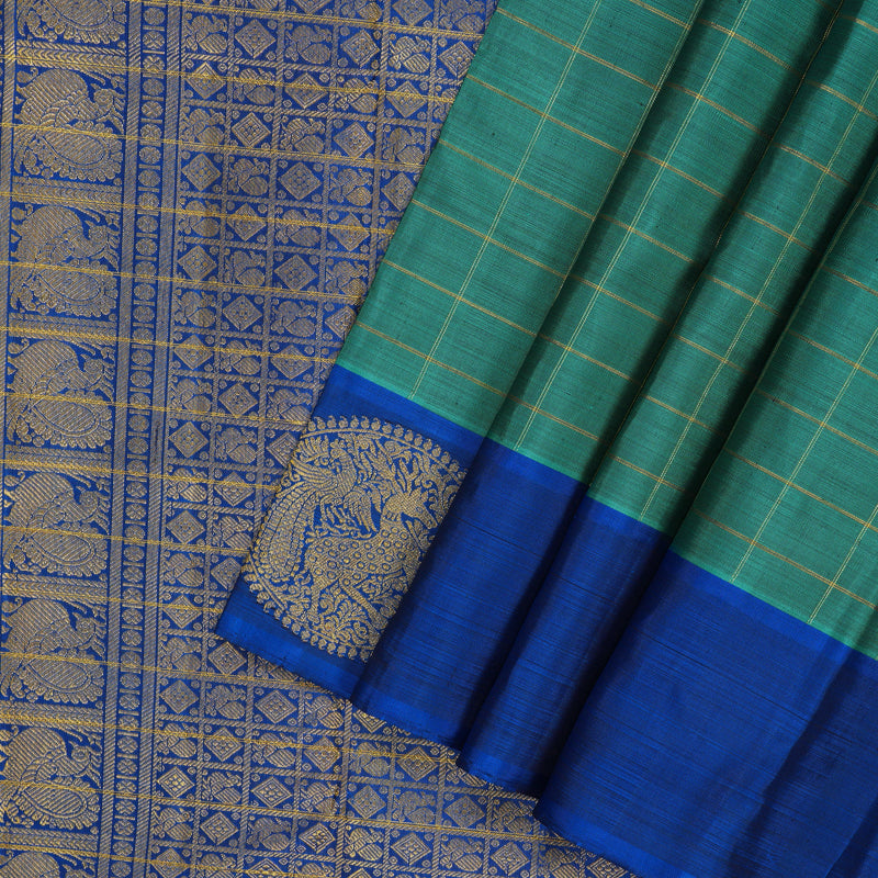 Hayagrivas Handloom Rama Green Kanjivaram Silk Saree with MS Blue Border BF125-SBS