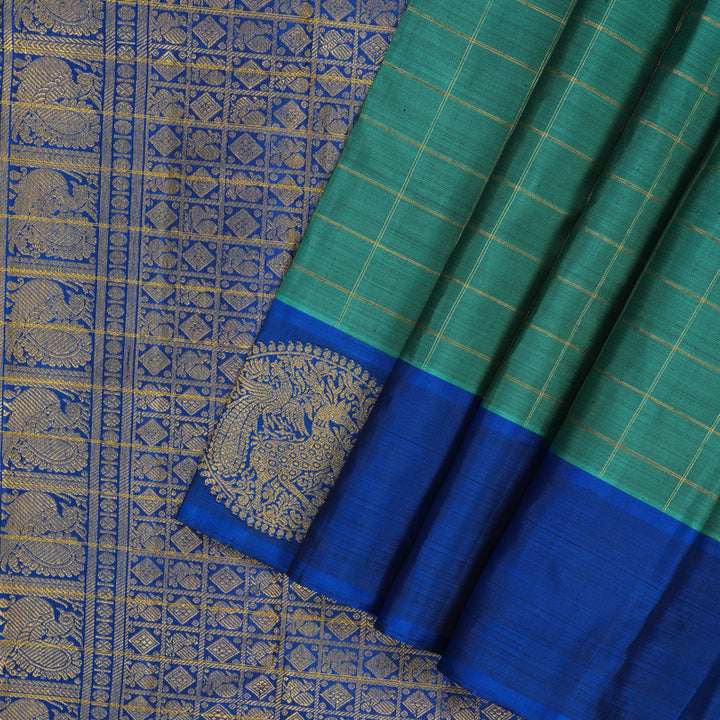 Hayagrivas Handloom Rama Green Kanjivaram Silk Saree with MS Blue Border BF125-SBS