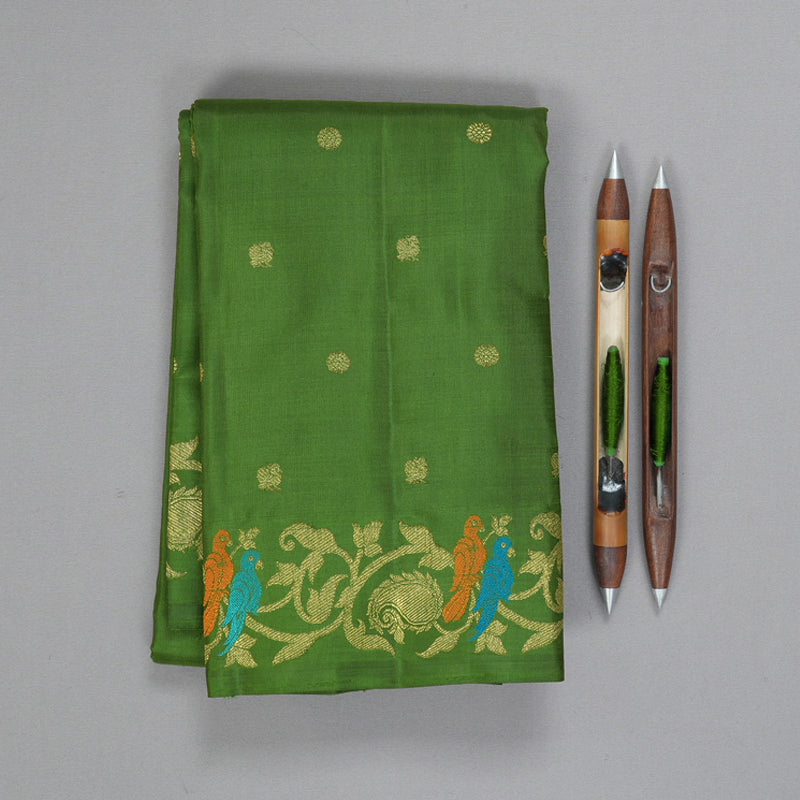 Hayagrivas Handloom Olive Green Kanjivaram Silk Saree BF126-SBS