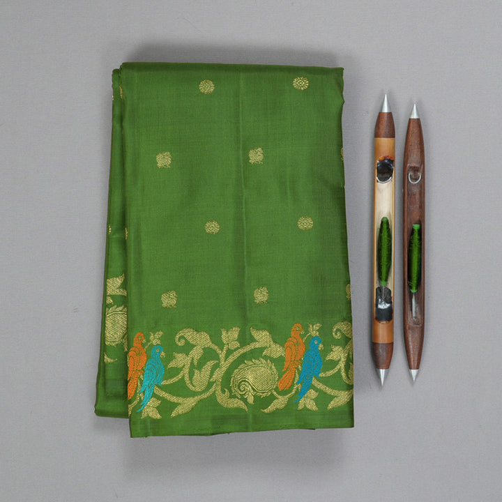 Hayagrivas Handloom Olive Green Kanjivaram Silk Saree BF126-SBS